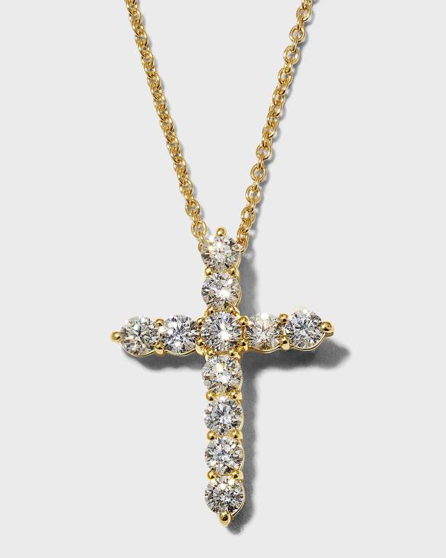 18K Yellow Gold Diamond Cross Pendant Necklace, 1.77tcw